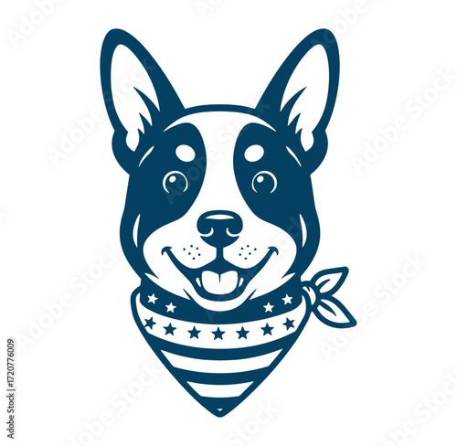 Smiling dog wearing patriotic bandana vector illustration for fourth of july celebrations