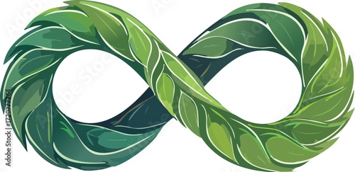 Infinity symbol elegantly formed by vibrant green leaves, representing eternal nature and sustainability