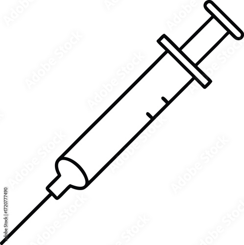 Vector art of a simple, clean line art illustration of a medical syringe, isolated on a, symbolizing healthcare, medicine, and vaccination