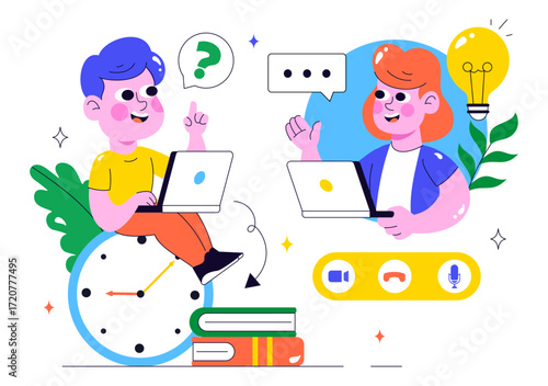 Remote Job Interview via Video Call Illustration Featuring HR and Candidate Communication for Recruitment and Hiring in Remote Work in a Background