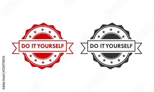 DIY-Do It Yourself vintage stamp logo. Vector illustration of a retro seal or badge icon for crafts, hobbies, and homemade projects. Isolated element for branding.