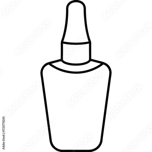 Vector art of simple black and white line drawing of a small bottle with a dropper top, isolated on a