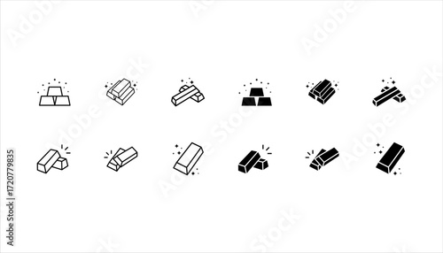 Business Trading Finance Trade  Vector Icon  setIllustration Gold golden silver bar on white background. color editable