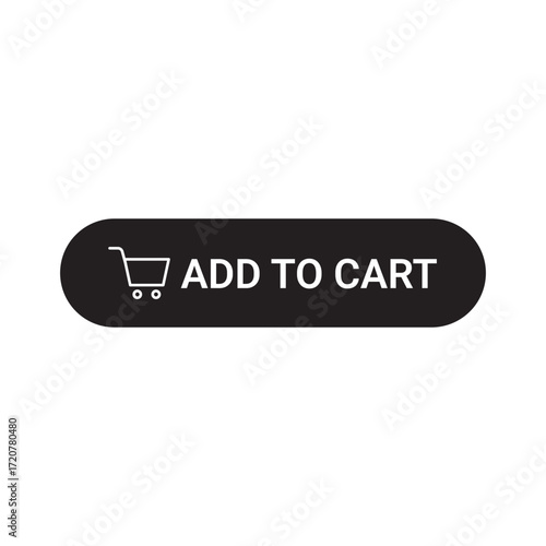 Black Fill Add to Cart Button with Cart Icon Isolated on White Background PNG