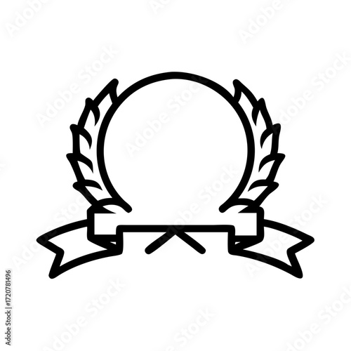 Ribbon Award Badge With Laurel Wreath Icon For Web And Graphic Design