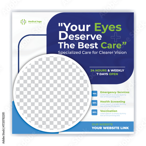 Medical, dental,Optometrist and Eye clinic social media post and square banner design for facebook and instagram.
