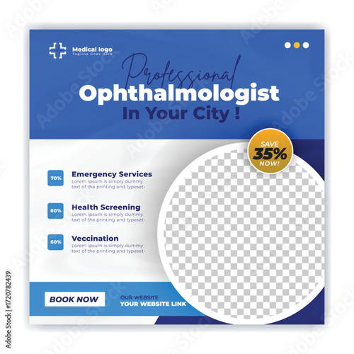 Medical, dental,Optometrist and Eye clinic social media post and square banner design for facebook and instagram.
