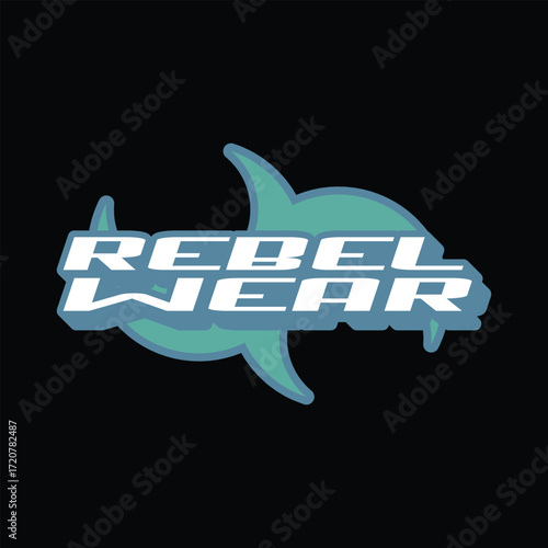 Rebel Wear logo design with teal and white color scheme and stylized graphic elements
