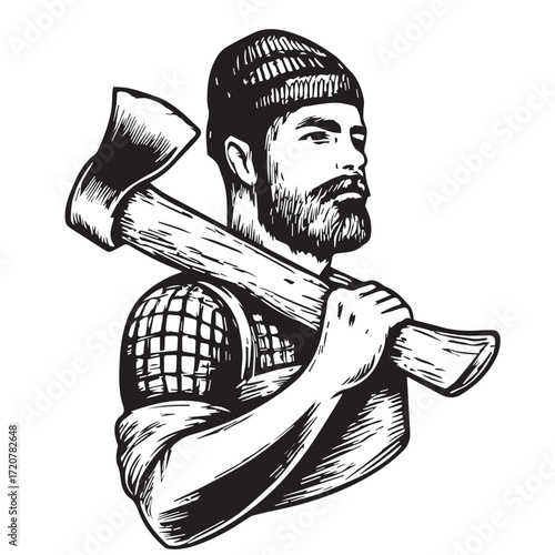 "Vintage Lumberjack with Axe - Hand-Drawn Woodcutter Illustration"