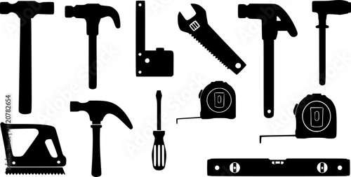 Carpenter tools silhouette vector, Construction tool icon vector
