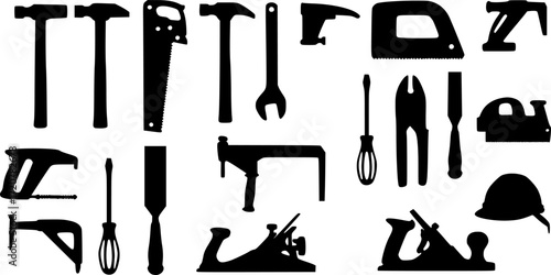 Carpenter tools silhouette vector, Construction tool icon vector
