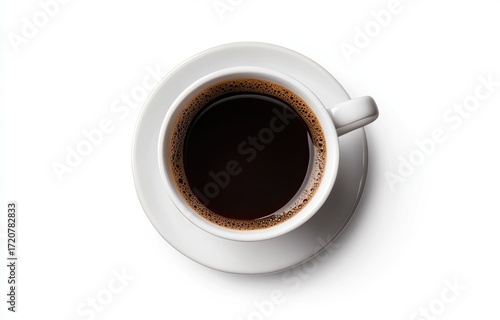 Hot Brewed Coffee in White Cup on Clean White Background