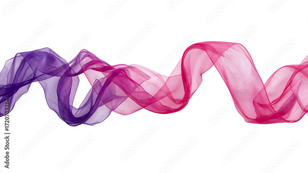 Fototapeta premium Flowing purple and pink fabric waves on the transparent background for modern art, design, and creative projects