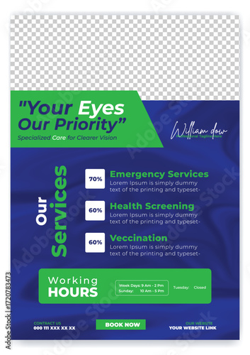 Medical, dental,Optometrist and Eye clinic Flyer and poster template design