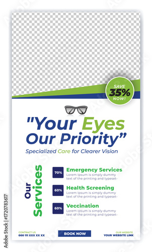 Medical, dental,Optometrist and Eye clinic Flyer and poster template design