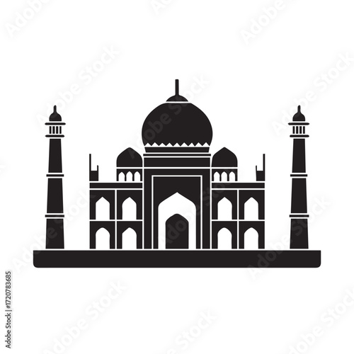 Adobe Stock Title: Black Silhouette of Taj Mahal - Minimalist Vector Illustration