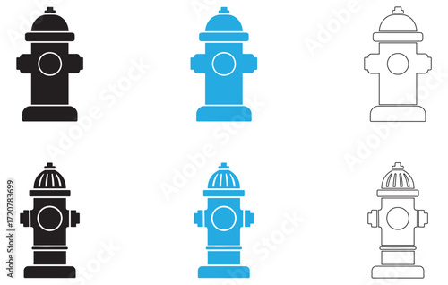 Fire hydrant vector icon, water hydrant symbol vector silhouette and line art