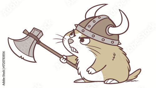A Cartoon Hamster Viking with an Axe Ready for Battle