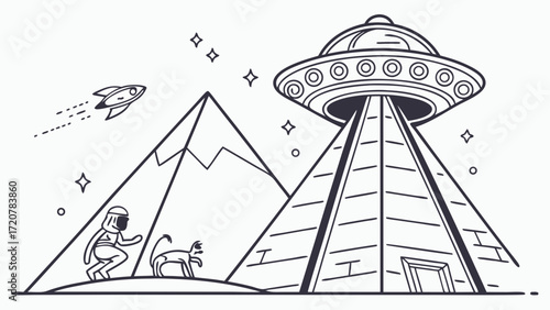 An Astronaut and Alien Encounter on Ancient Pyramids with a UFO