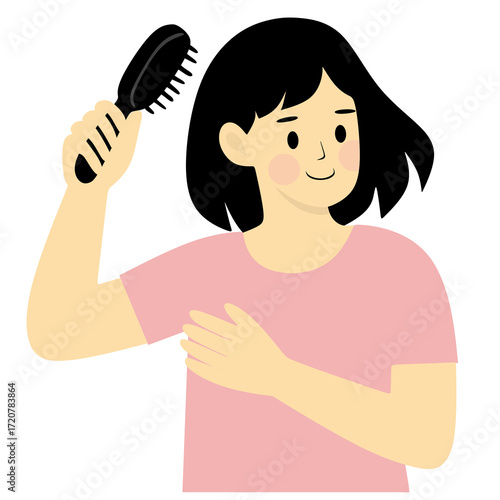 Woman Combing Her Hair with a Brush Daily Activity