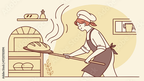 Baker Removing Freshly Baked Artisan Bread from Oven