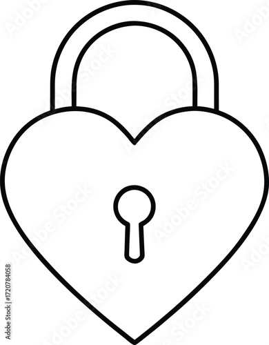 Vector art of a simple black and white line drawing of a heartshaped padlock, isolated on a, symbolizing love, security, and commitment