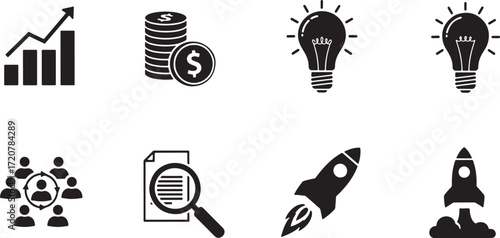 Illustration of collection of business and startup icons isolated on white background