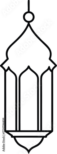Vector art of islamic lantern outline, traditional ramadan decoration, elegant arabic lamp design, simple vector illustration, cultural symbol