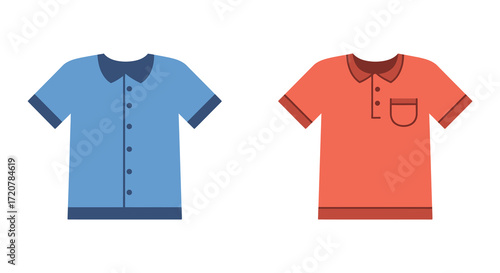 Two polo shirts one blue one orange isolated on apparel fashion isolated on white background