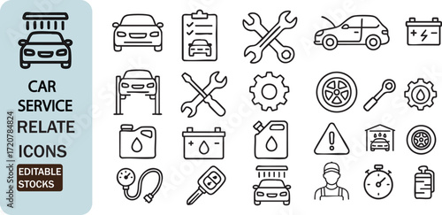 Car service icons set for automotive repair and maintenance needs isolated on white background
