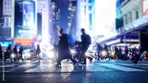 A dynamic and lively nighttime pedestrian scene in a bustling urban city full of life and energy