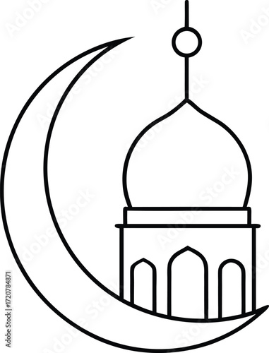 Vector art of islamic crescent moon and mosque dome symbol, , representing islam, faith, and religious celebration
