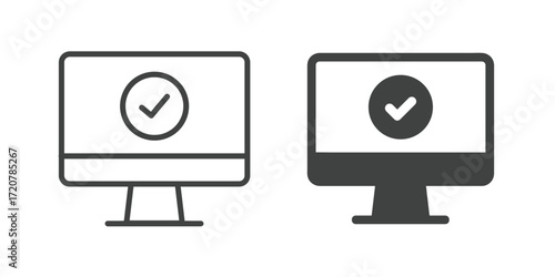 Desktop Verified Icon. Line and glyph solid icon