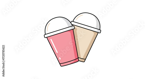 Two delicious strawberry and vanilla milkshakes together perfect for sharing a sweet treat isolated on white background
