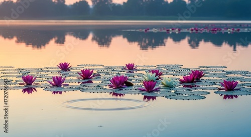 beautiful sea flowers on the top of the clear water 