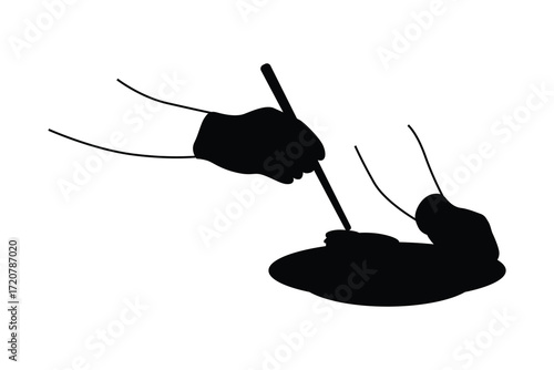Vector illustration of a chef silhouette plating dessert on a plate.