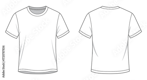 Front and back view of a blank white t-shirt apparel clothing mockup design template isolated on white background