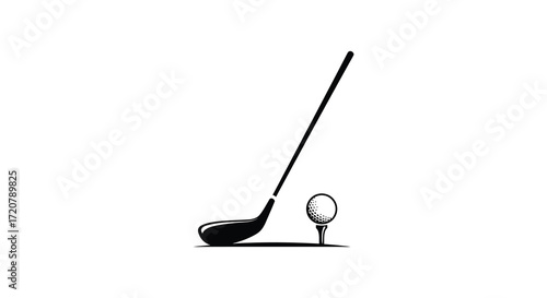 Dynamic golf club ready to strike a perfectly placed golf ball on a tee isolated on white background