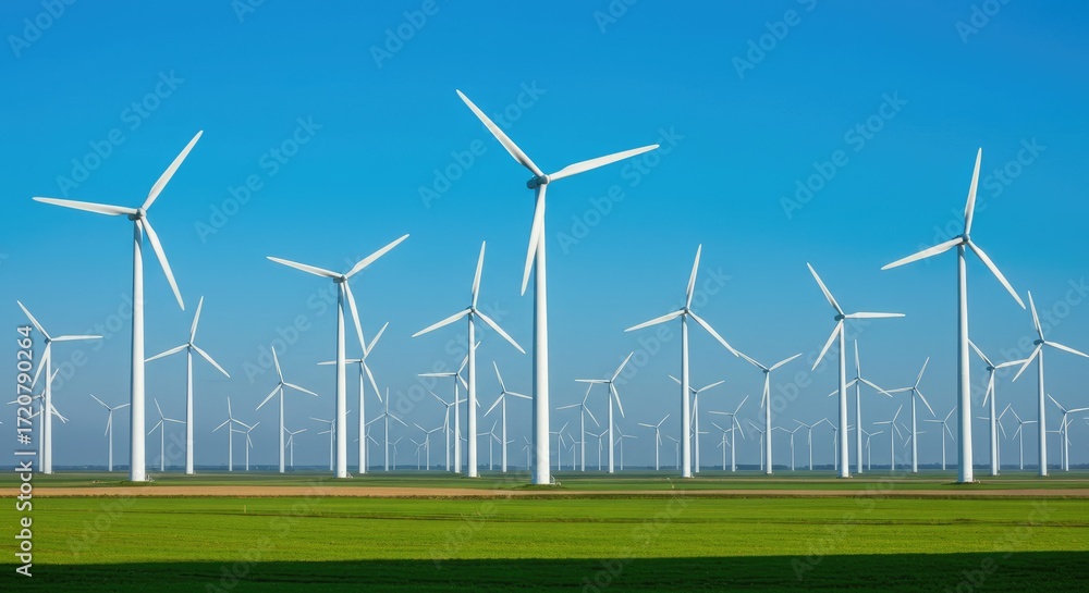 Fototapeta premium Vast Wind Farm Under Clear Blue Sky