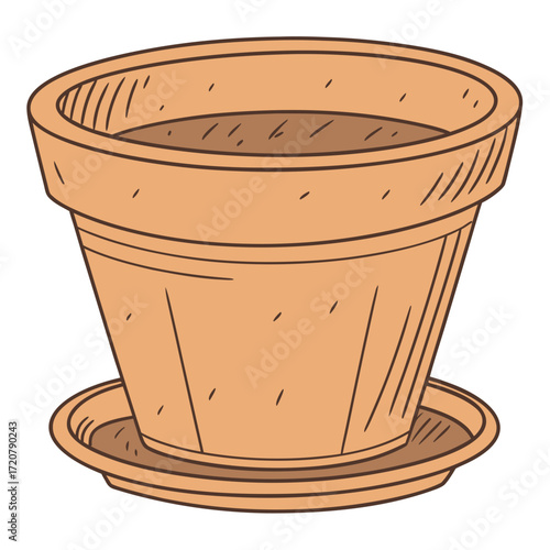 Vector art of terracotta plant pot with saucer