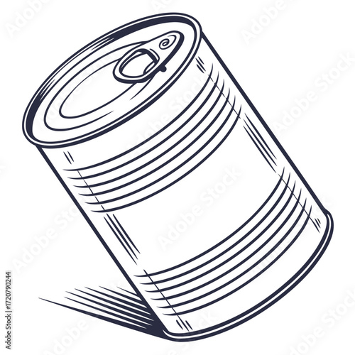 Vector art of a handdrawn illustration of a tin can with a pulltab lid, isolated on a