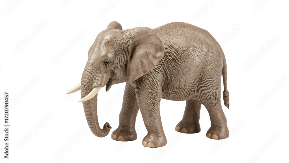 Obraz premium Realistic african elephant figurine with textured skin and detailed tusks on the transparent background, wild animal decor trend