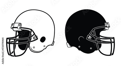 American football helmets two styles white and black for sports and game designs isolated on white background