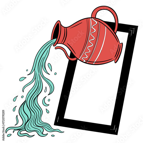Vector art of aquarius zodiac sign symbol, a red jug pouring water