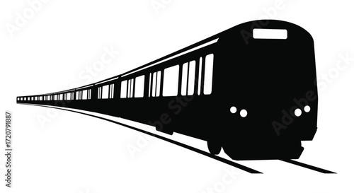 Modern commuter train silhouette traveling on tracks a futuristic public transportation concept isolated on white background