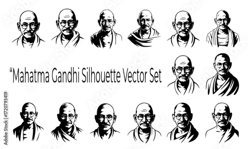 “Mahatma Gandhi Sketch in Minimalist Black and White Vector Style, Peace Icon Illustration”