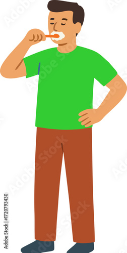 Young man brushing teeth with toothpaste