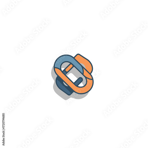 Stylized Symbol of Interlocking Shapes in Blue and Orange, Emblematic of Connection and Strength, Featuring a Playful Shadow