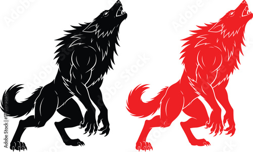 Black werewolf howling silhouette vector illustration design art