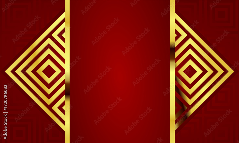 Fototapeta premium Aesthetic luxury modern abstract red background with golden vertical frame decoration